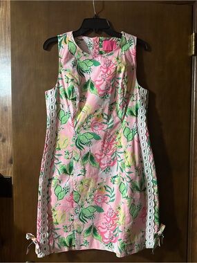 Lilly Pulitzer Pink Floral Sleeveless Shift with Green Accents